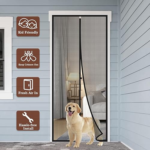 Miniatura 8 de Yotache Pantalla magnética personalizada para puerta de 25 a 35 pulgadas de ancho, cortina de red de poliéster reforzada para puerta trasera