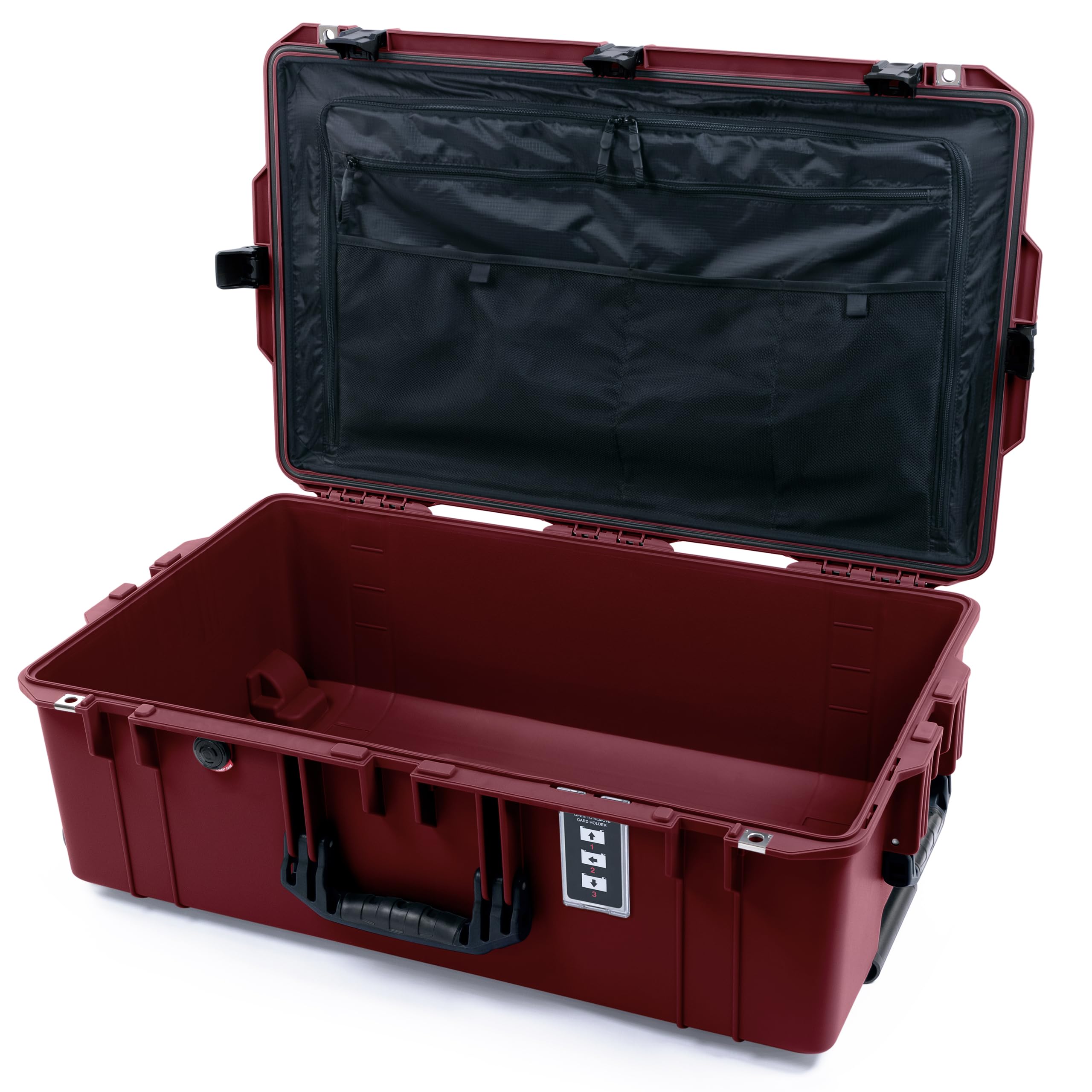 ColorCase Pelican 1595 Case OxBlood - Large Sized Waterproof Case with Combo Pouch Lid Organizer- Black Handles & Latches
