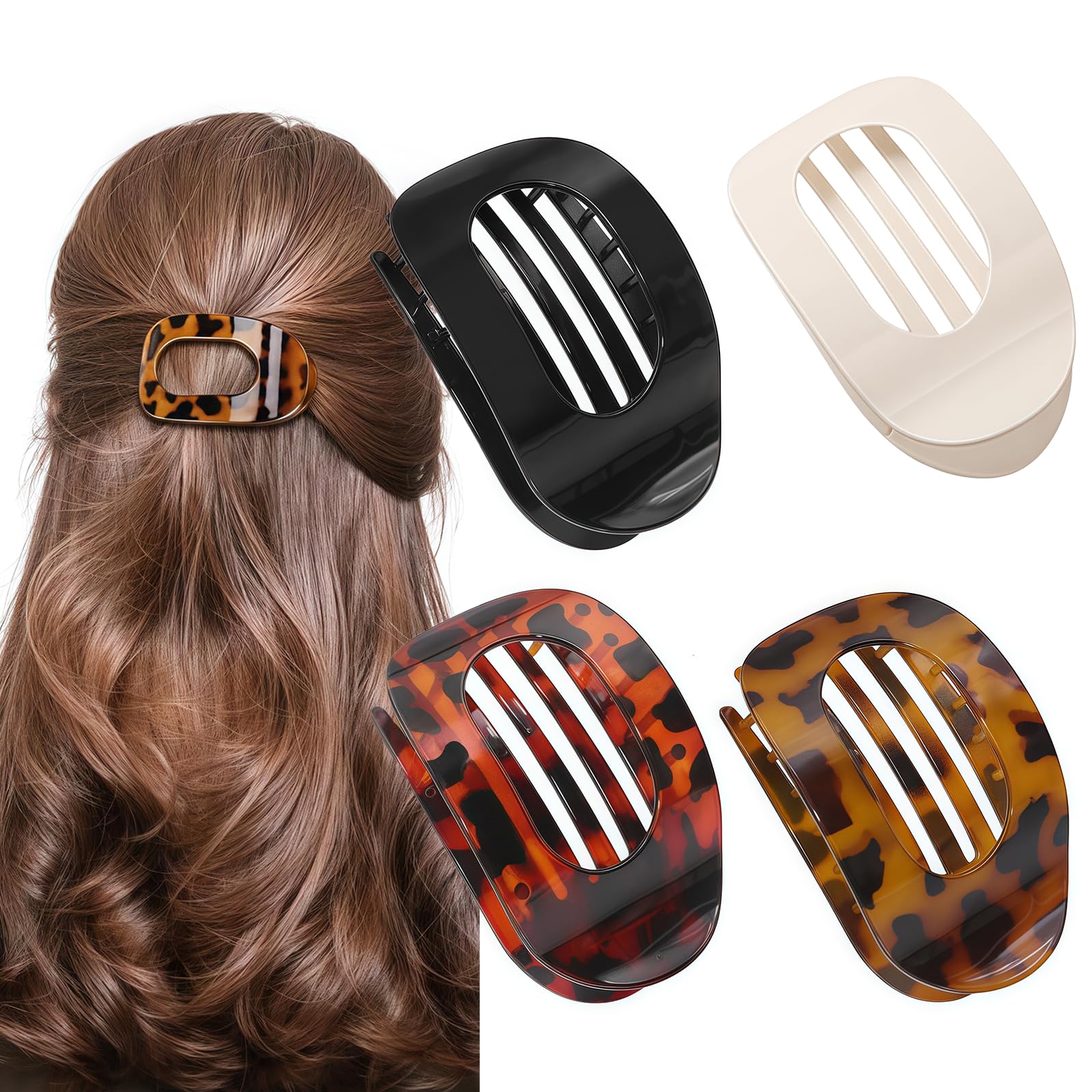Solihigh 4 PCS Flat Hair Claw Clips for Women Curved Design Flat Hair Clips for Thick Thin Hairs Curved Strong Hold