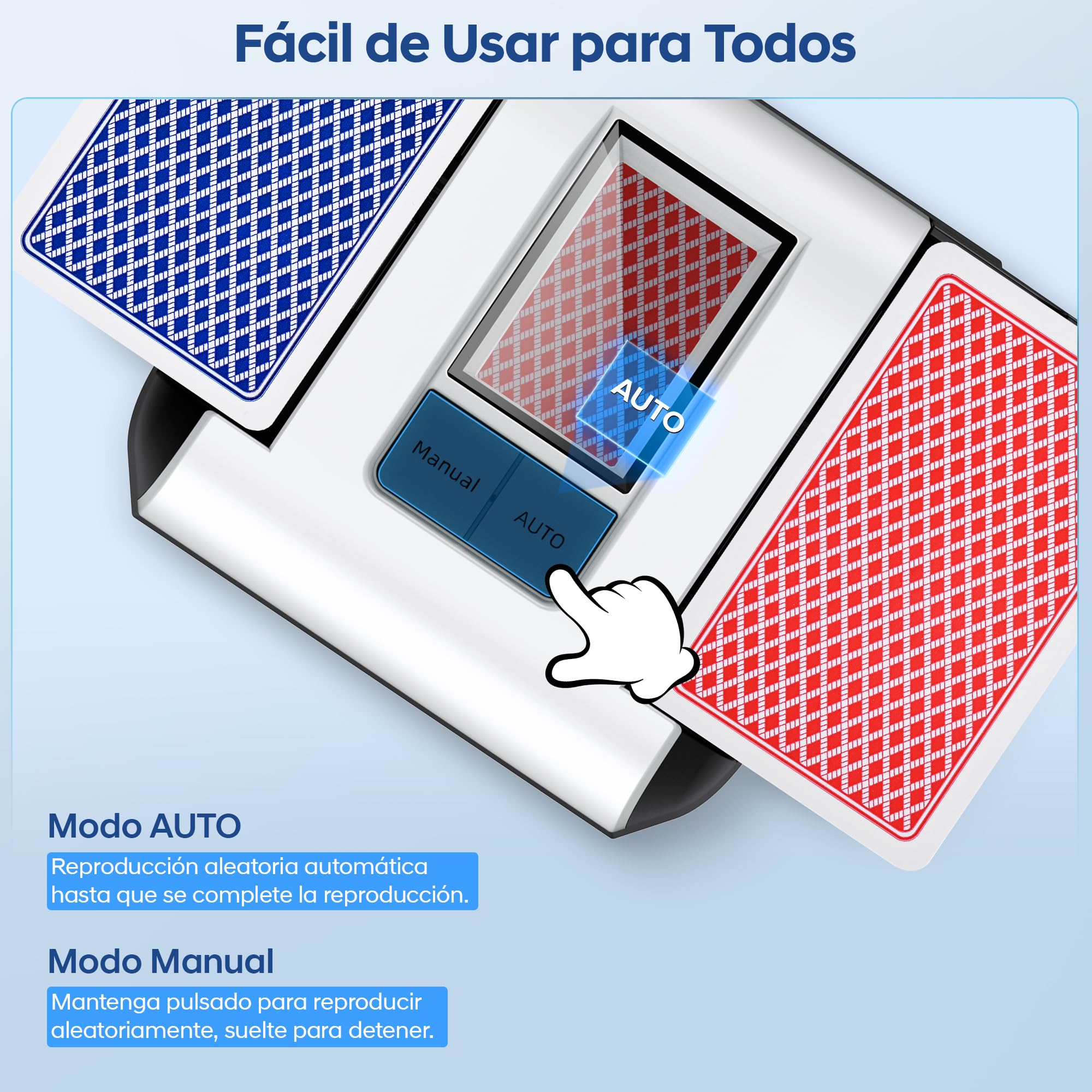 Barajador de Cartas Automático, Mezclador automático de Tarjetas Recargable para 1-2 Barajas - Modo Auto/Manual Silencioso para Póker, UNO, Blackjack, Skip-BO, Bridge