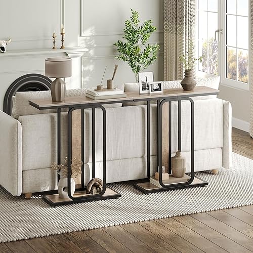 Miniatura 4 de HOOBRO Mesa consola estrecha, mesa de entrada pequeña de 29.5 pulgadas, mesa de sofá moderna de 2 niveles detrás del sofá, para sala de estar,
