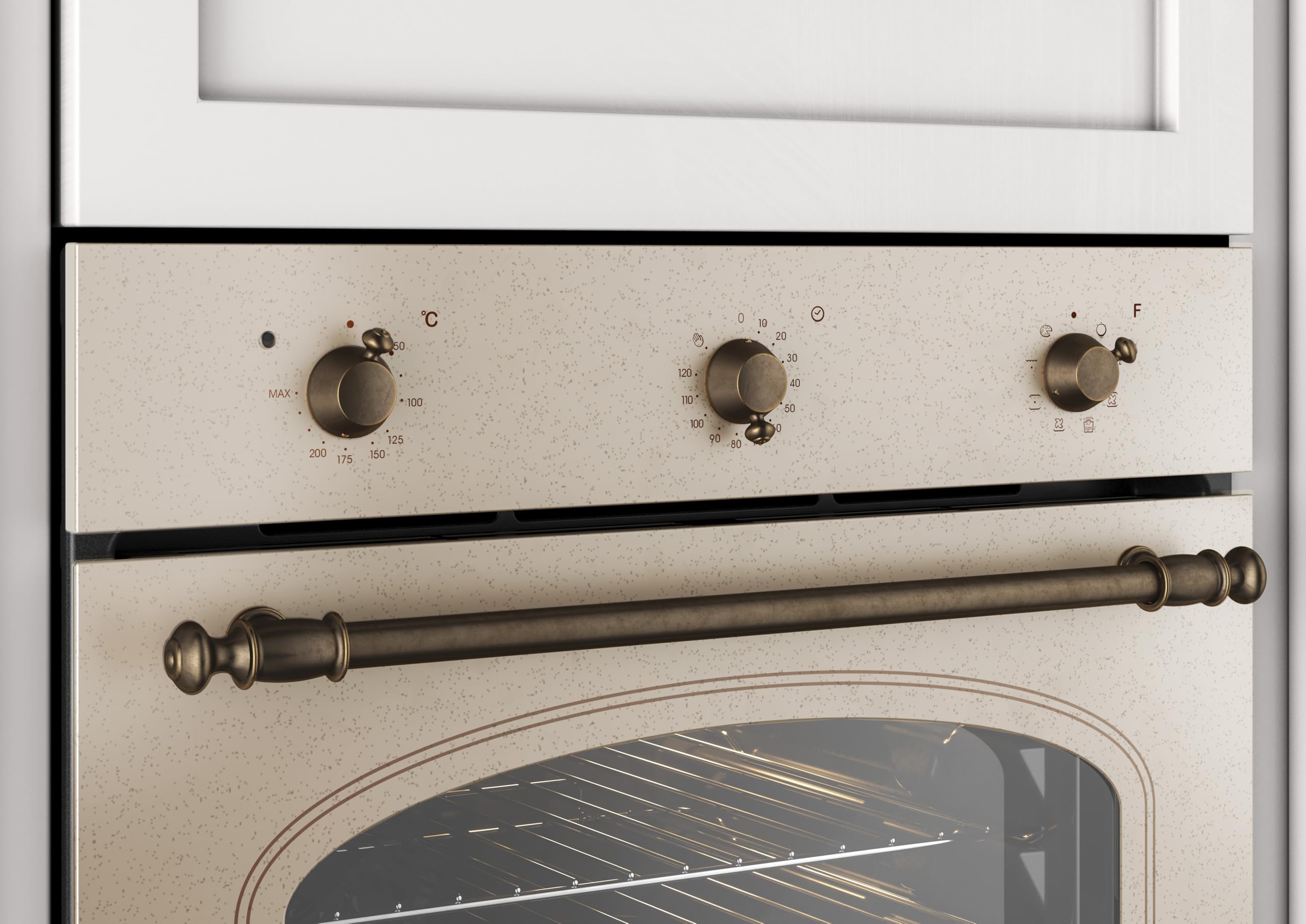 Candy Classic Forno Elettrico da Incasso Ventilato, 65 Litri, Classe A+, Funzione Pizza, 8 Programmi di Cottura con Funzione Cook Light, Design Rustico, 59,5 x 59,5 x 56,8 cm, Color Avena - FCC603NAV
