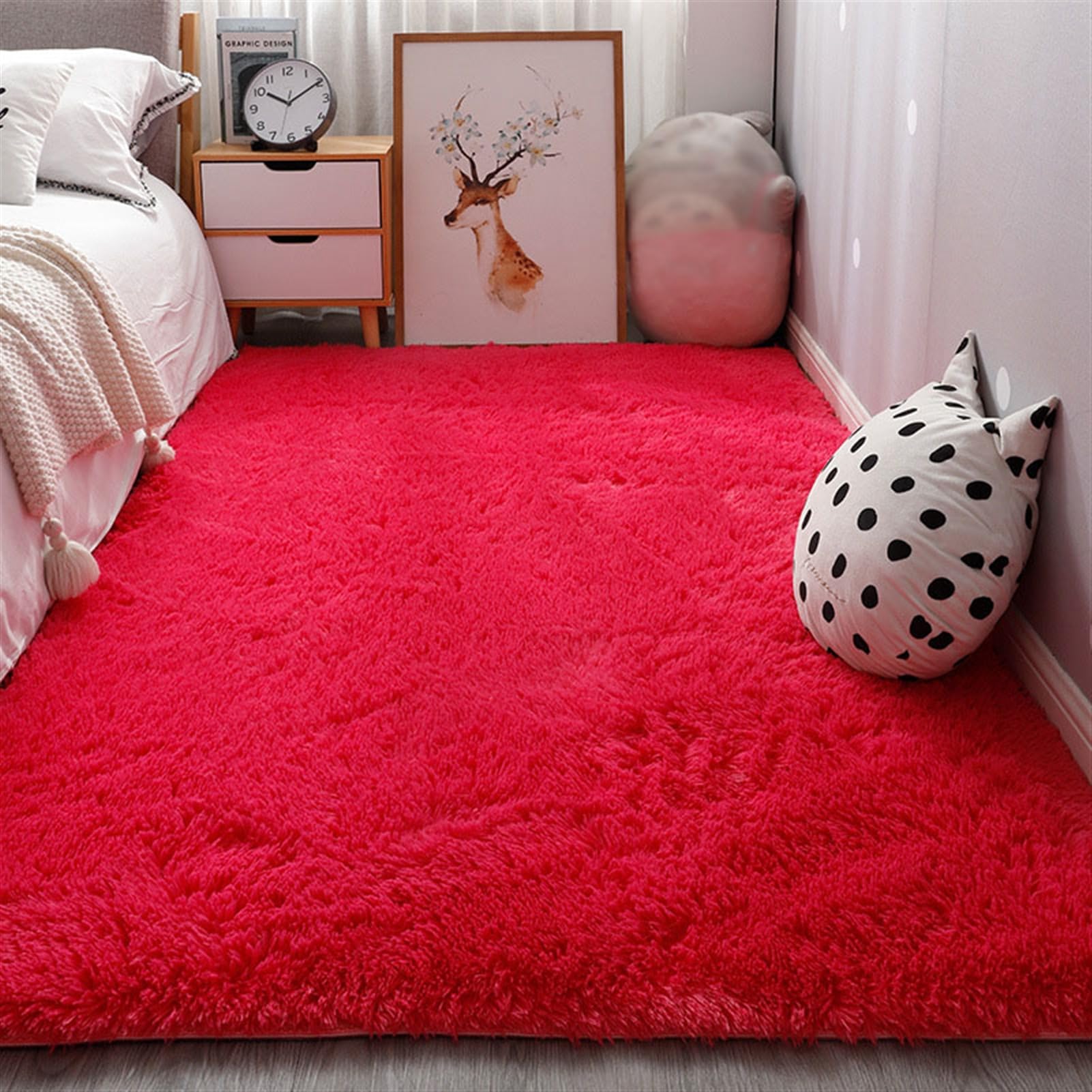 Tapis de salon antidérapant et épais rose rouge 120x160 cm