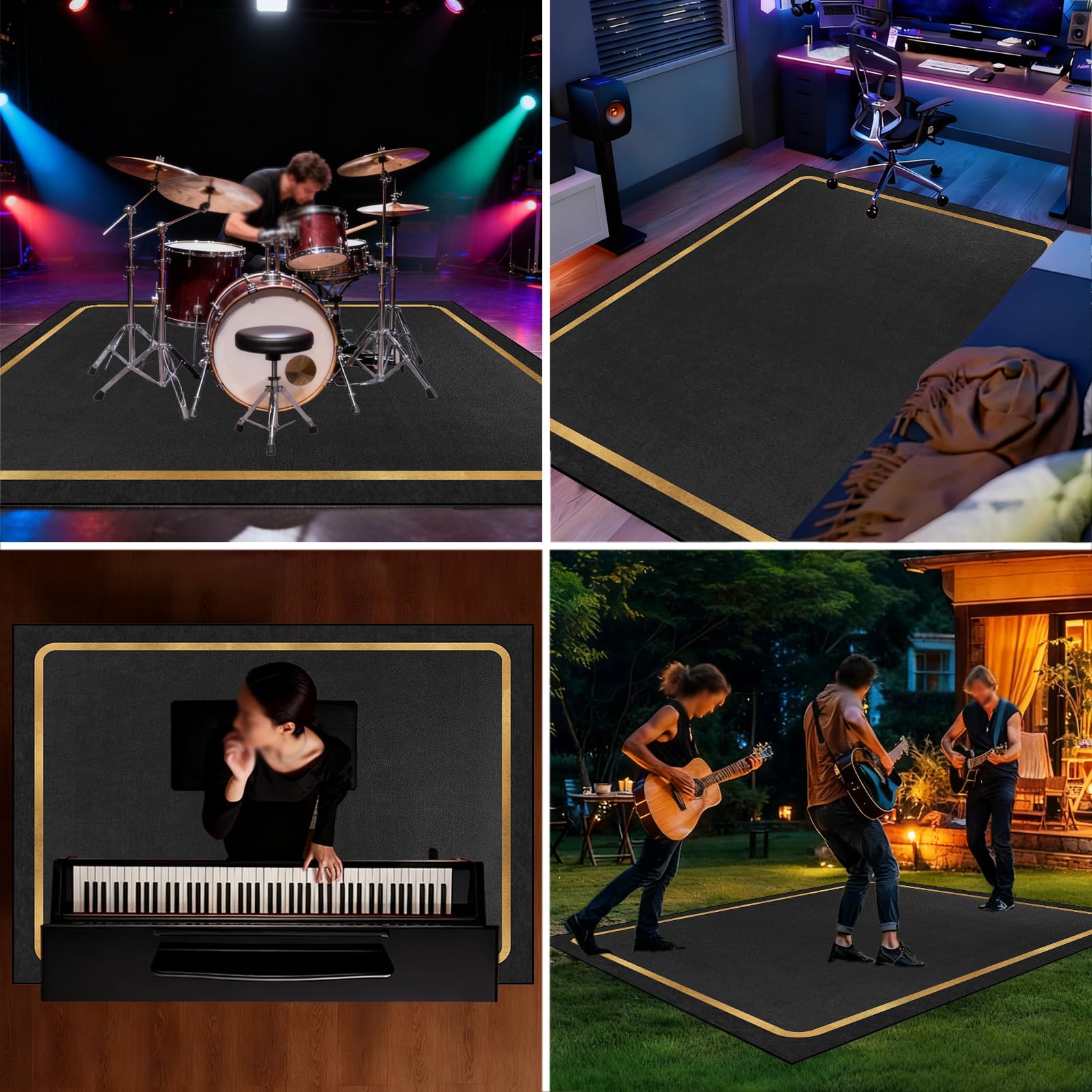 Professionelle Trommelteppich Schlagzeugteppich Schalldicht Drum Teppich rutschfest Musikinstrumente Bodenmatte Elektronisches Jazz Schlagzeug Kit für Bass Snare Drum Schlagzeug Teppich 200 x 160 cm