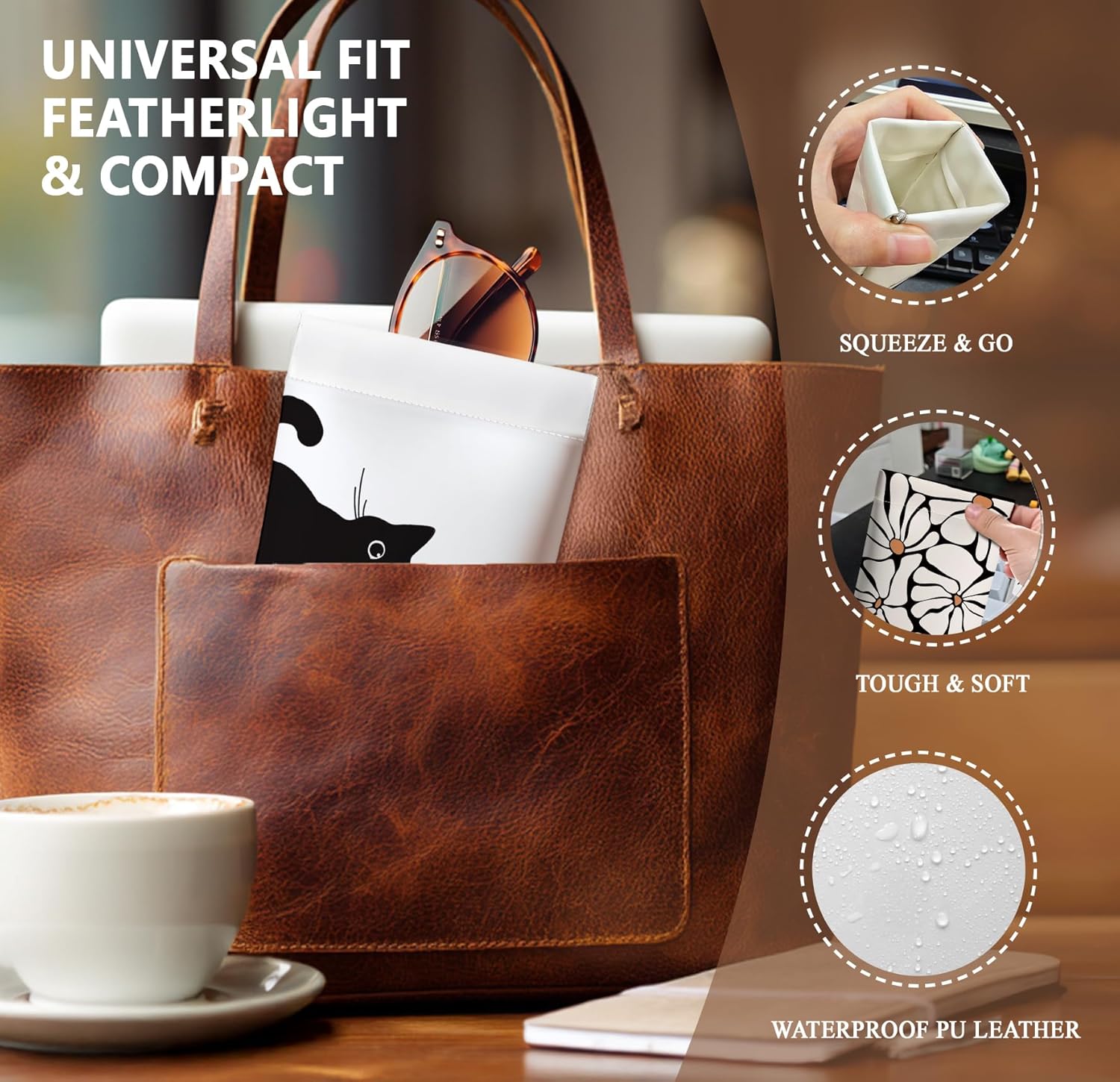 Eyeglasses Case-PU Soft Squeeze Top Sunglasses Glasses Pouch for Women Black Cat Pattern Portable Anti-Scratch Eyewear Bag (Cat, White) - Image 3