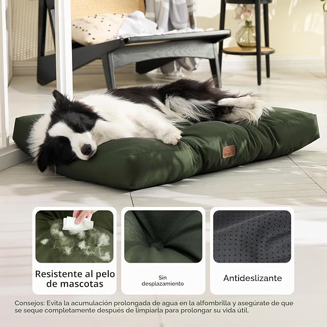 Foto 2 de 8 de Bedsure Cama Perro Lavable Grande, 91x68x9 cm Verde Oscuro