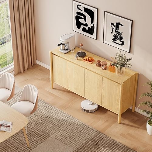 Miniatura 7 de CHUWELL Armario aparador  Armario de almacenamiento de buffet de mediados de siglo de 59 pulgadas con 4 puertas, estantes ajustables y 4 patas