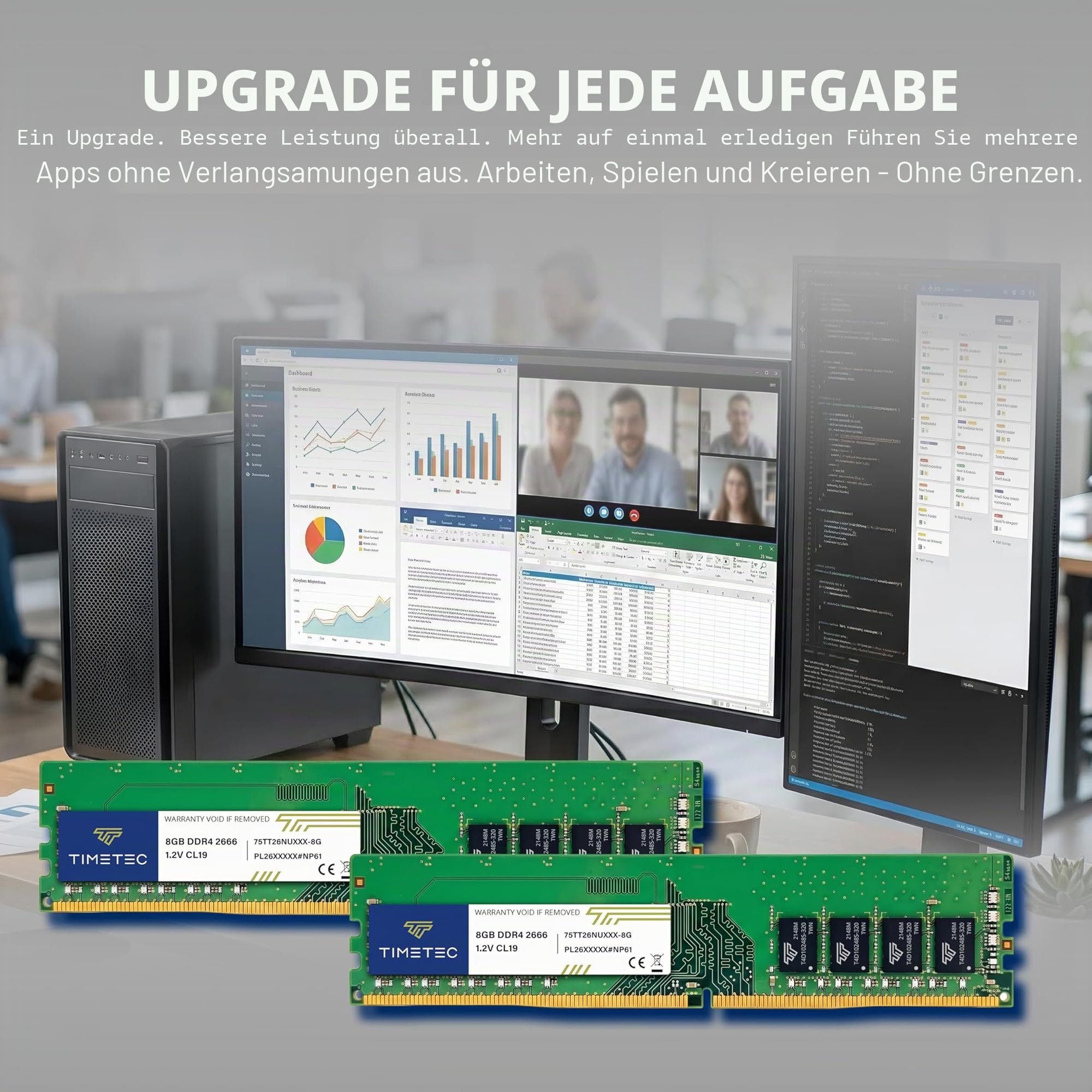 Timetec 8 GB DDR4 2666 MHz (PC4-2666V) PC4-21300 UDIMM Desktop-RAM – Non-ECC Unbuffered, 288 Pin, 1,2 V, CL19 DIMM-Speichermodul