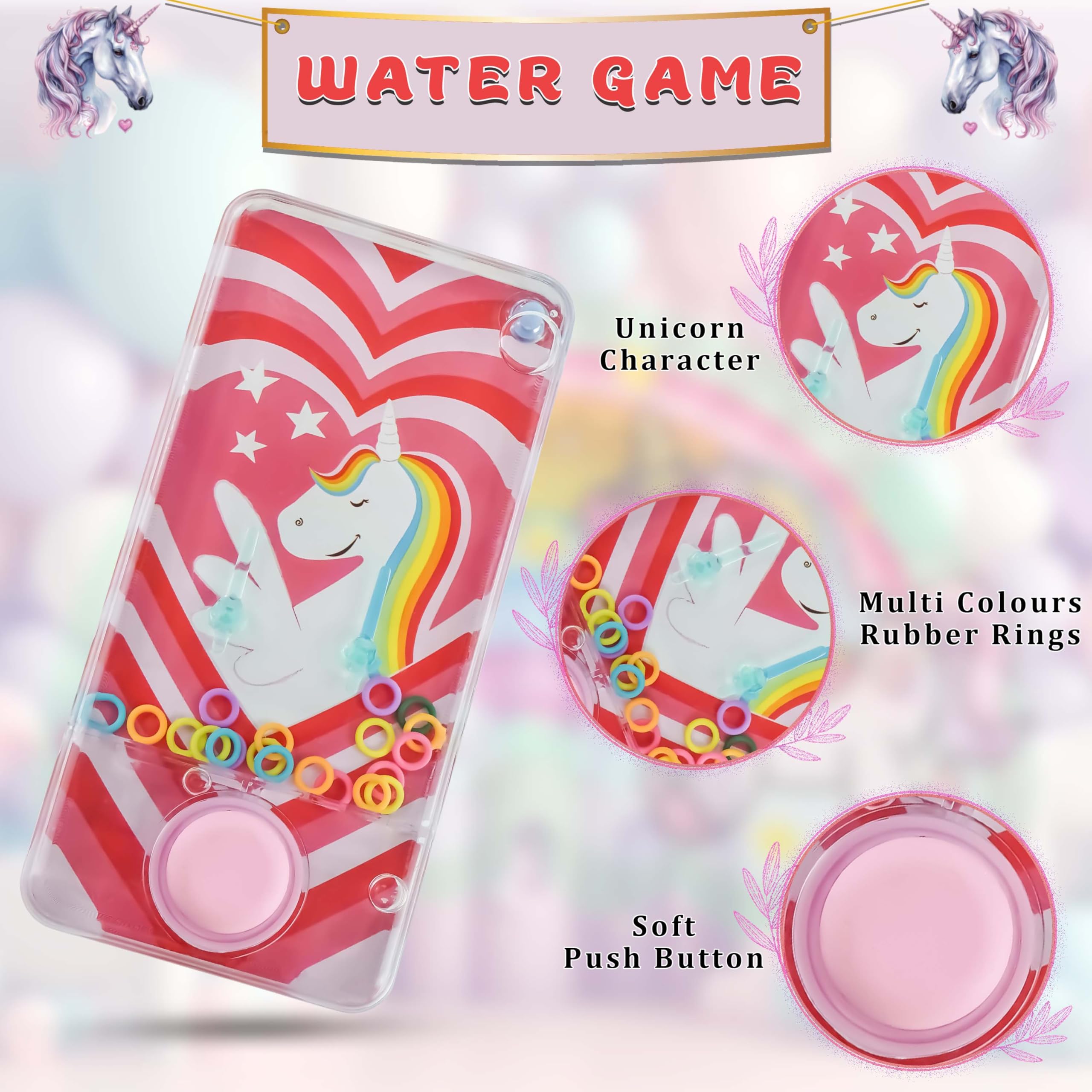 Unicorn Heart Water Ring Toss Game,14cm Handheld Aqua Toy for Kids Stress Relief & Party Favour Fun for Girls Stocking Filler - Image 4