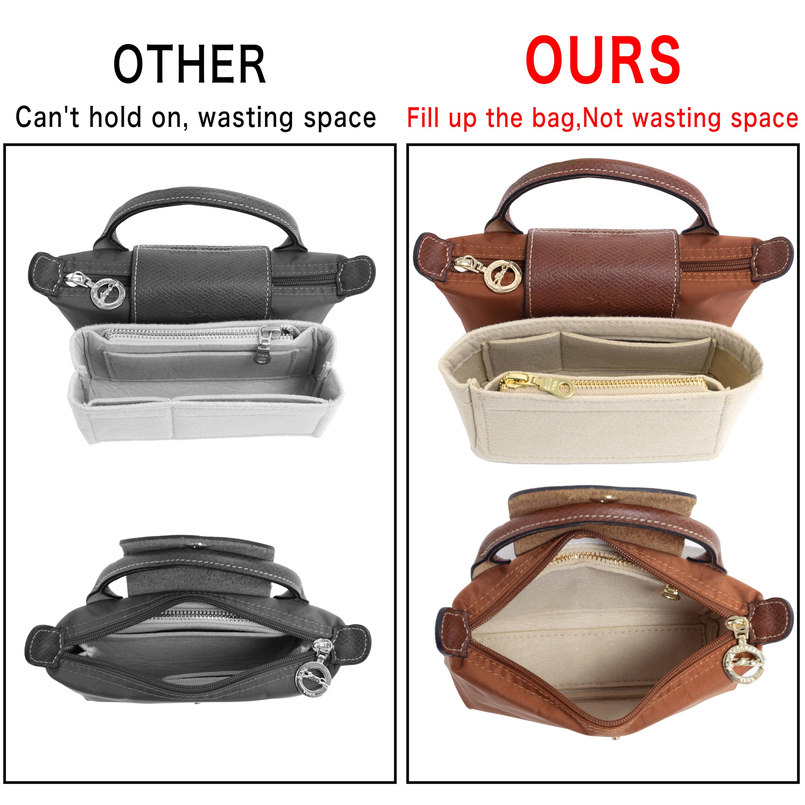 ATSEKTZ Mini Bag Organizer For Longchamp Small Tote Bag - Ultimate Mini Bag Storage & Finishing Inner Bag Liner for a Chic Handbags Insert Organizer Fit small Size