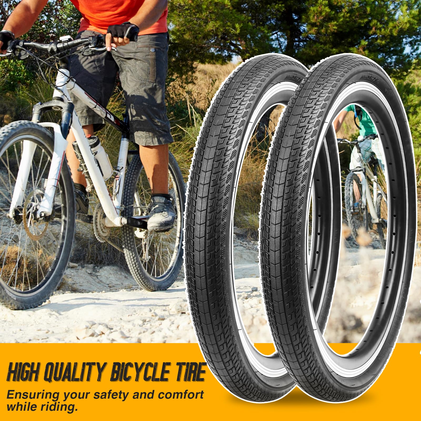 MEGHNA Bicycle Tyres Bike Tires Replacement Tyres: 20/24/26x1.75 Inch Folding Bike Tire for for Beach Cruiser Mountain Bikes MTB/BMX (2 Tires - Image 4