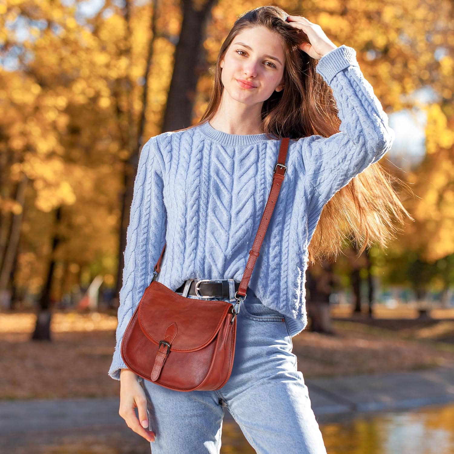 HESHE Leather Crossbody Bags for Women Designer Shoulder Purse Satchel Handbag Vintage Saddle Bag - Image 2