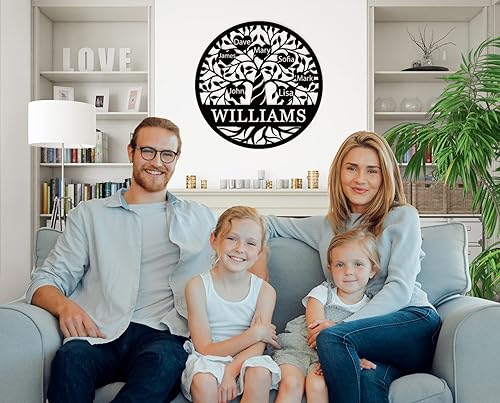 Miniatura 2 de Decoración de pared personalizada del árbol de la vida, letrero de metal con nombres de niños, decoración de pared personalizada para árbol