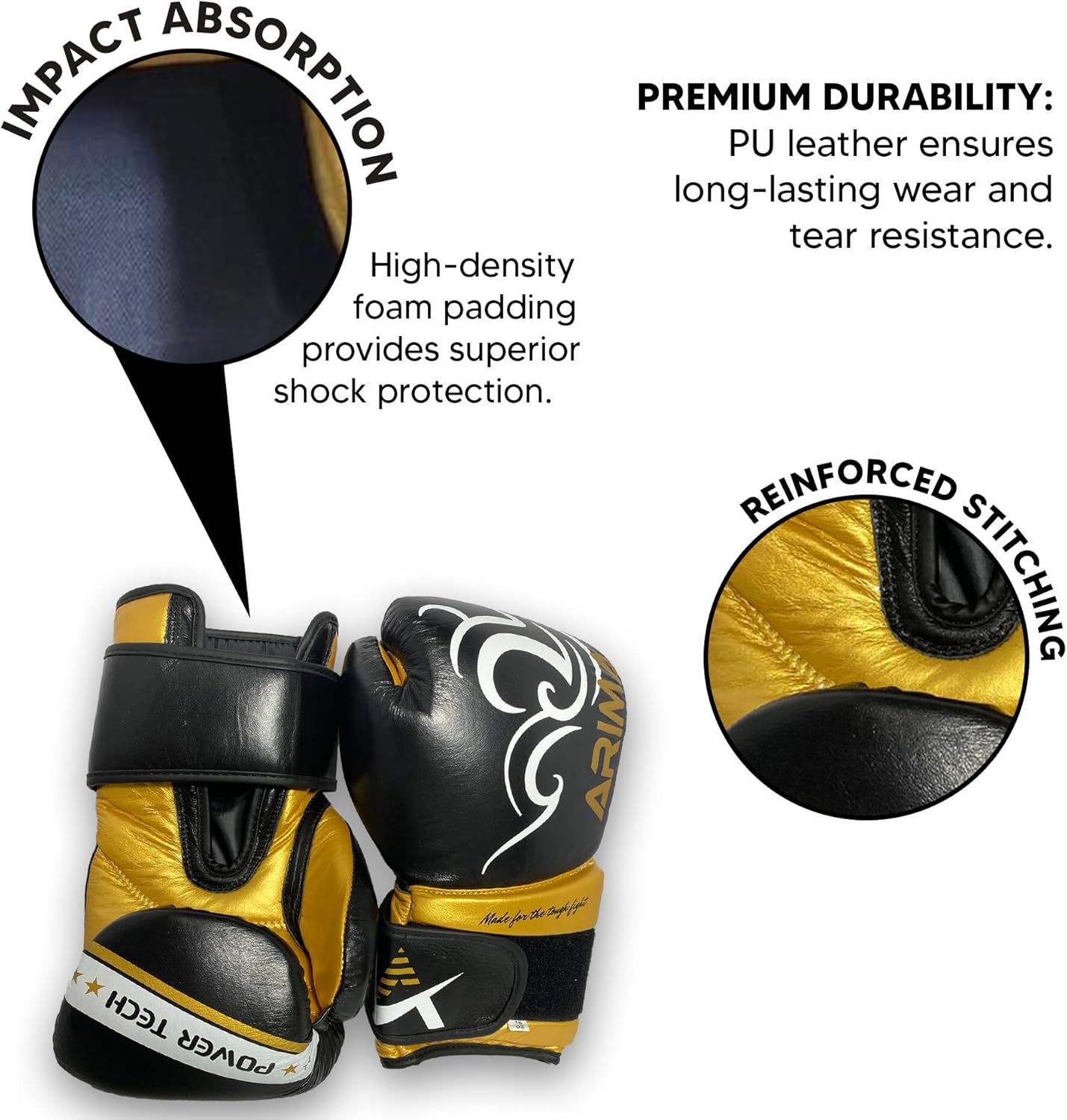 Powertech Leather Boxing Gloves - Real Cowhide & PU Blend, Medium Density Foam Padding - Ideal for Professional Training