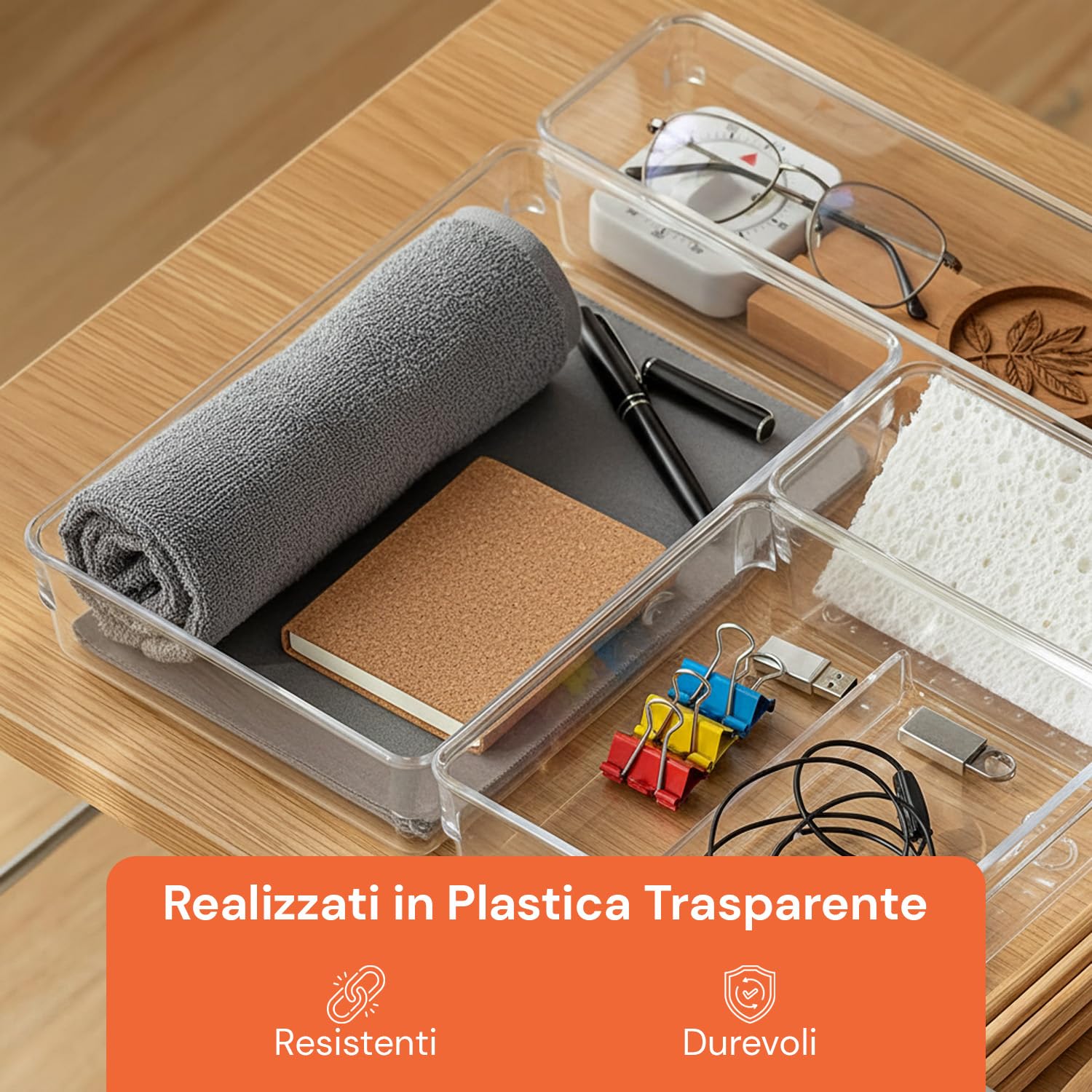 Avilia – Set 25 Organizer Trasparenti per Cassetti e Scrivanie Multiuso Impilabili in Plastica Resistente, Ideali per Cucina, Ufficio e Bagno, Facili da Pulire e Modulari per Ogni Spazio