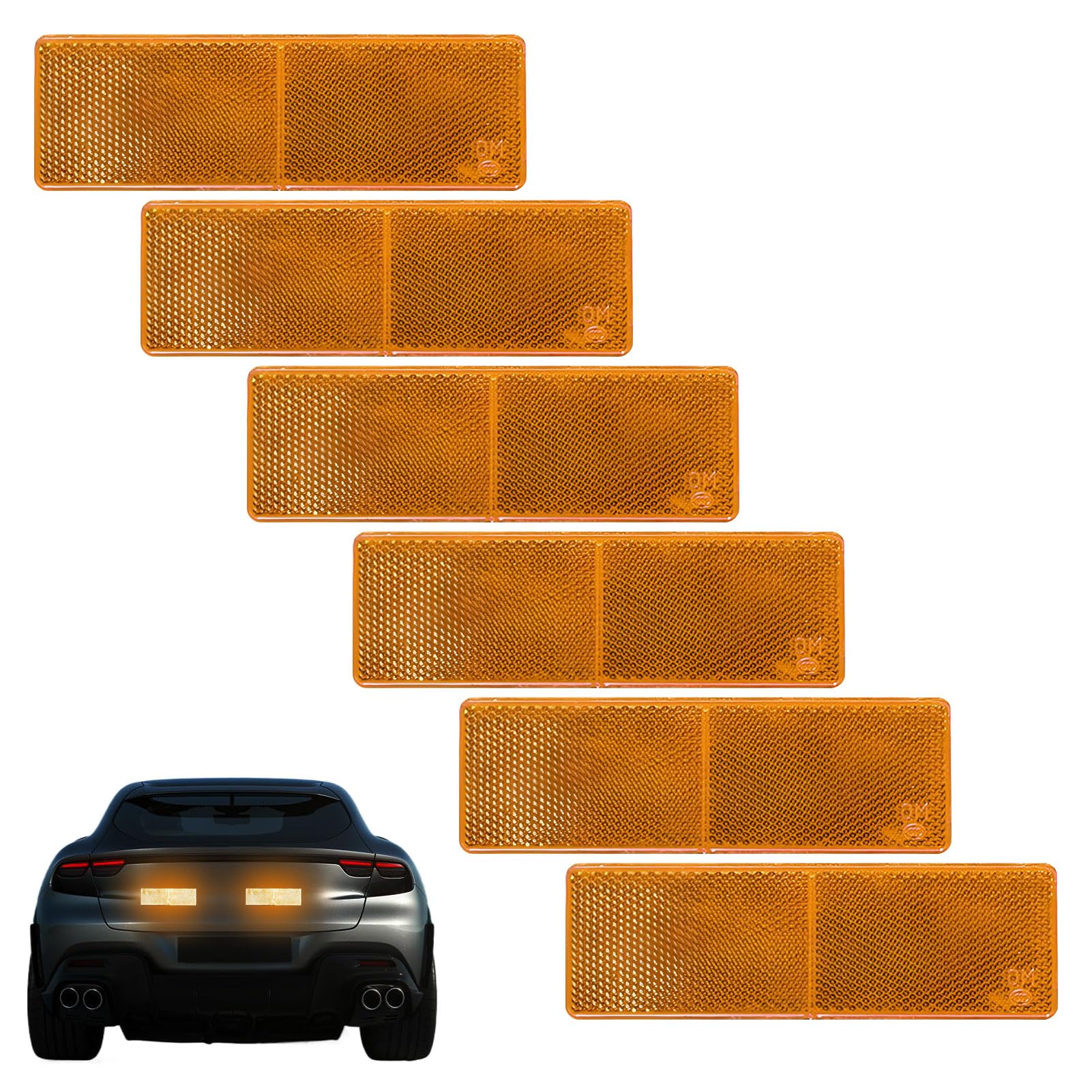 halit Reflectors, 6 Pcs Reflectors for Gate Posts,Orange Rectangular Self Adhesive Trailer Reflectors,Motorcycle Reflector for Gate Posts,Trucks Bikes,Trailers,Motobikes