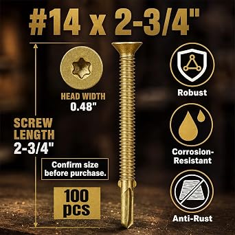 100Pcs Trailer Deck Screws #14 X 2-3/4 Metal Self Tapping Screw,Bronze