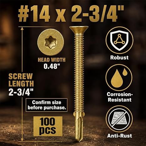 100Pcs Trailer Deck Screws #14 X 2-3/4 Metal Self Tapping Screw,Bronze