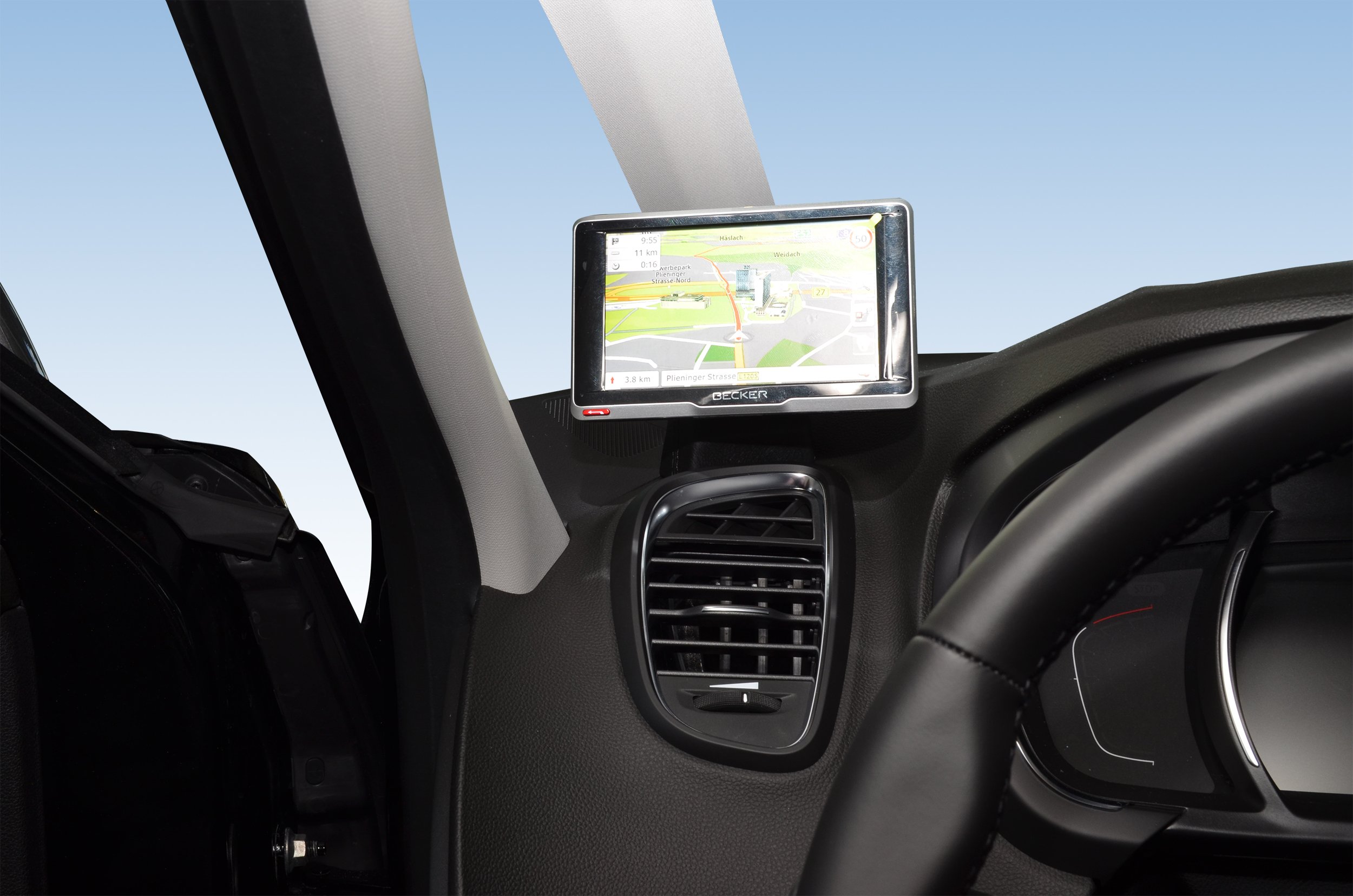 KUDA Supporto per cellulare adatto per Renault Scenic/Gr. Scenic dal 2016 – Console telefonica per smartphone, telefoni cellulari, navigatori e altro ancora – Console in vera pelle, nero, 2640