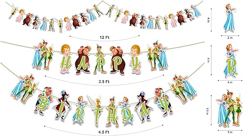 Vista 2 de Petr Pan Theme Birthday Party Supplies – Neverland Decoration Boys Girls – Includes Happy Birthday Banner, Cake Topper, Cupcake Toppers, Garland &