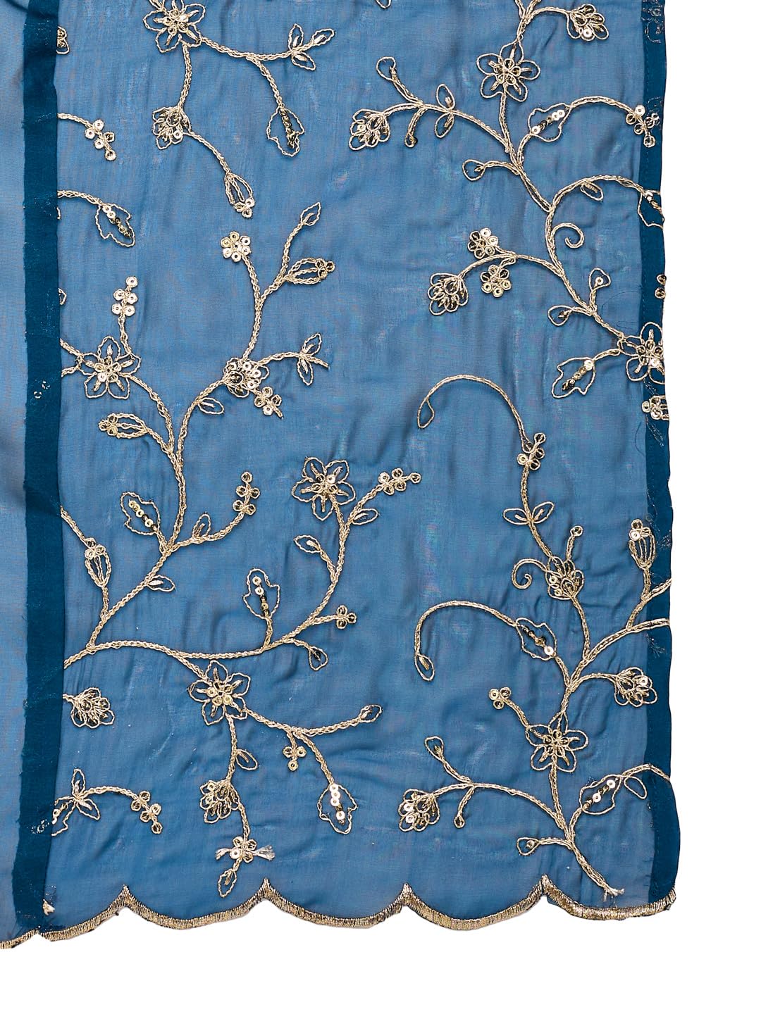 MOKOSH Women's Embroidered Teal Blue Anarkali and Pant with Dupatta Set-471-01-M - Image 6 thumbnail