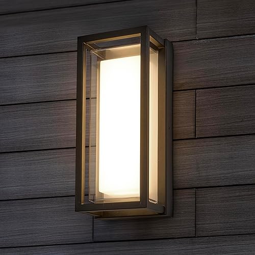 Miniatura 4 de Maxxima Farol LED de pared para porche, color negro con lente transparente, 1800 lúmenes, 5 CCT 2700K/3000K/3500K/4000K/5000K, linterna moderna para