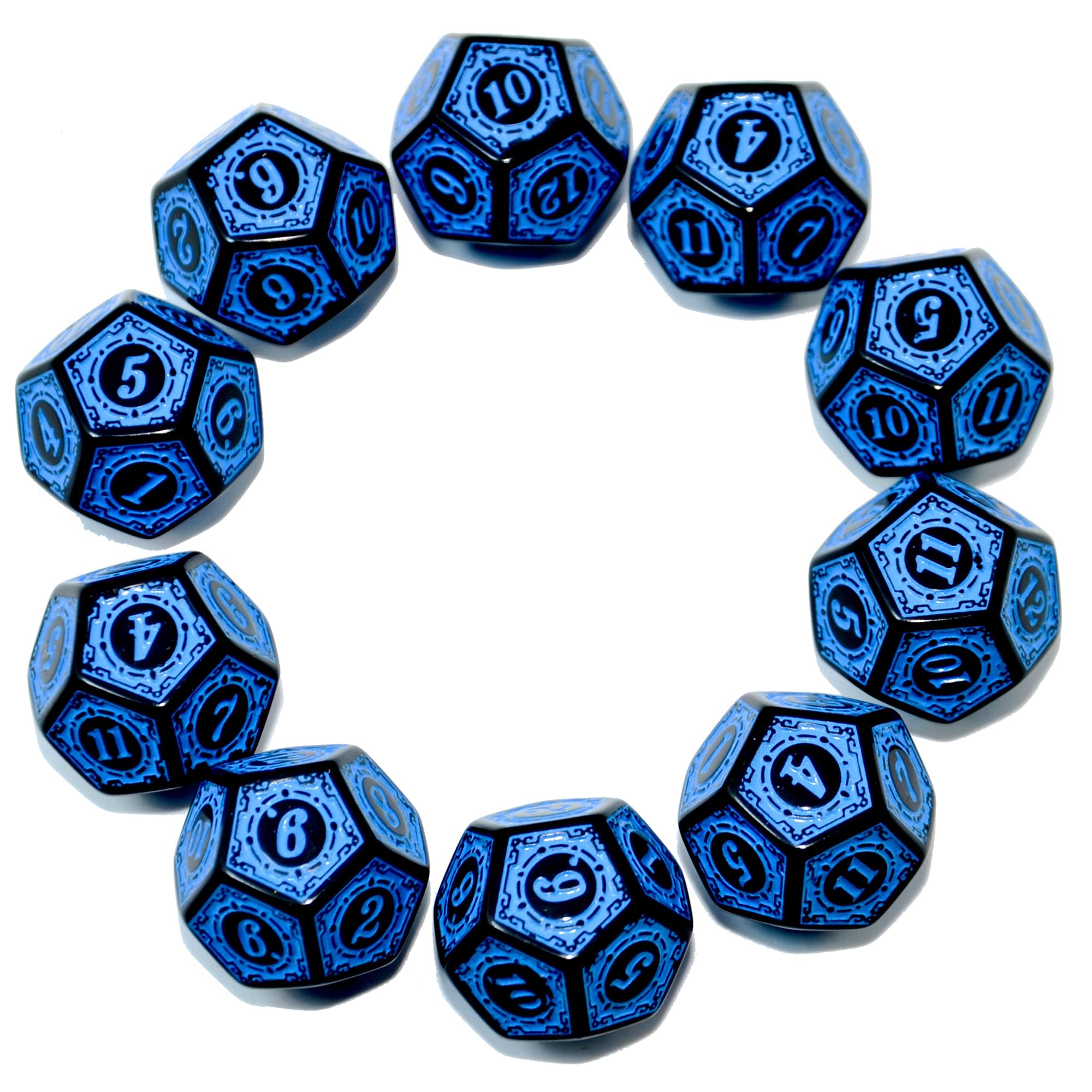 SmartDealsPro 10-Pack Six Sides D6 12 Sided D12 Dice Die for DND Dungeons and Dragons MTG PRG Wow Table Game Math Teaching (D12, Blue Letters) — image 1