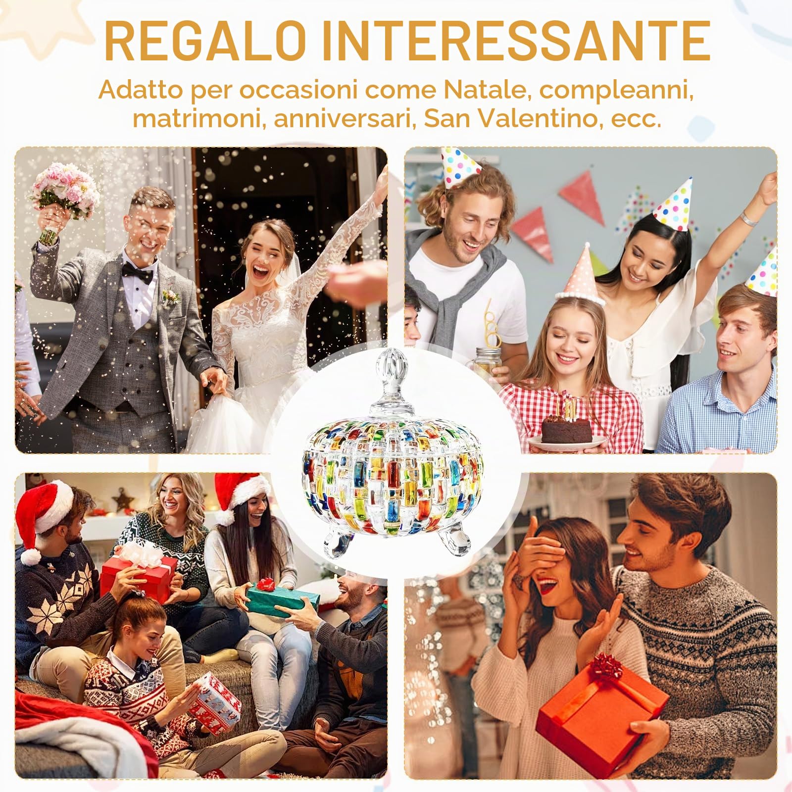 Barattolo di Caramelle, Barattoli di Caramelle in Vetro da 685 ml con Coperchio Scatola per Zucchero in Vetro Intrecciato Colorato Dipinto a Mano per Feste Matrimoni Compleanni Natale Anniversari