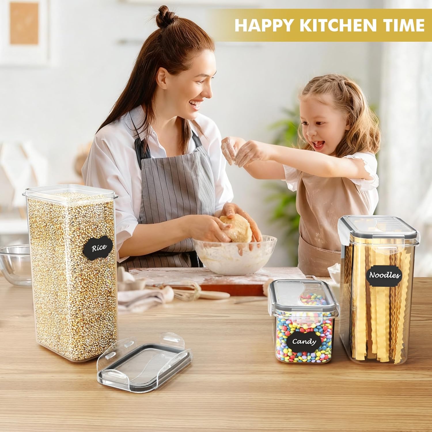 SNSLXH Airtight Food Storage Containers with Lids, 24 pcs Plastic Pantry Organizers and Storage Canisters for Cereal, Dry Food, Flour and Sugar, BPA Free, Includes 24 Labels - Image 4