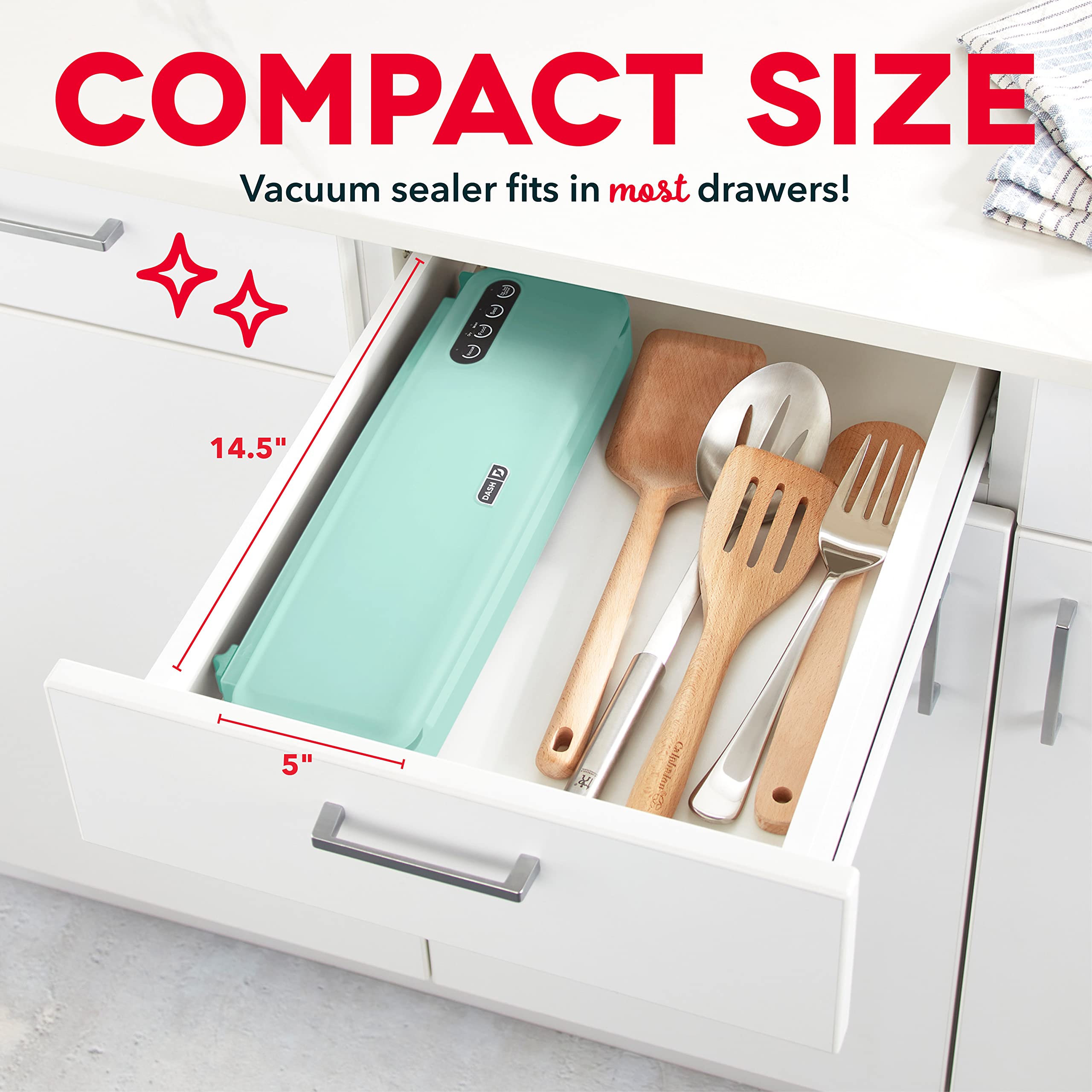 DASH SuperSeal™ sellador al vacío para almacenamiento de alimentos y Sous Vide, perfecto para preservar ingredientes frescos, bolsas y cortador incluidos - Aqua