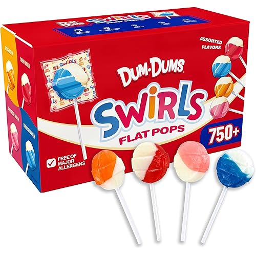 Dum Dums - Swirls Flat Lollipops Individually Wrapped - Classic Suckers & Lollipops for Kids, Toddler Pops, Bulk Candy Suckers - Gluten-Free, Kosher, Assorted Flavors - 750+ Count Case