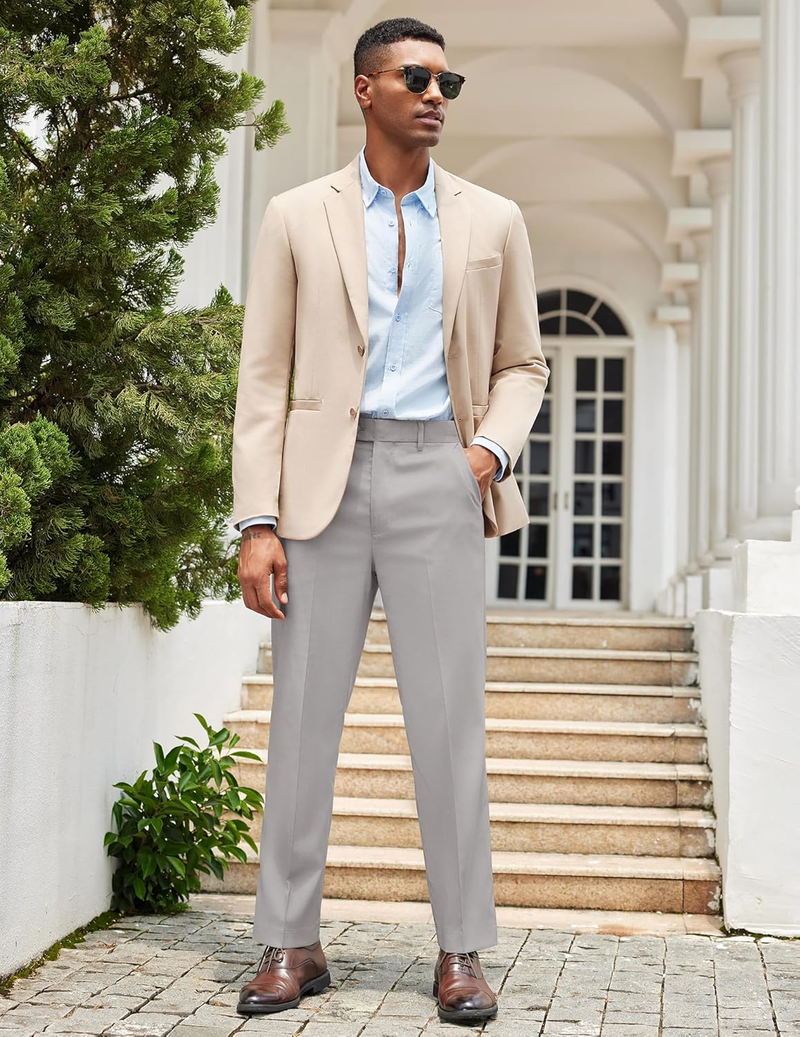 COOFANDY Mens Classic Casual Dress Pants Expandable Waist Suit Pant Slim Fit Flat Front Slacks - Image 4