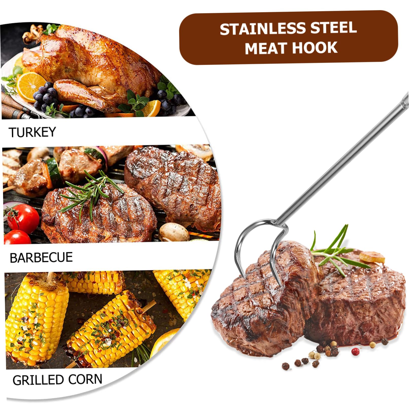 Cabilock Grilling Meat Hook BBQ Meat Hanging Hooks Stainless Steel Easy to Use and Clean