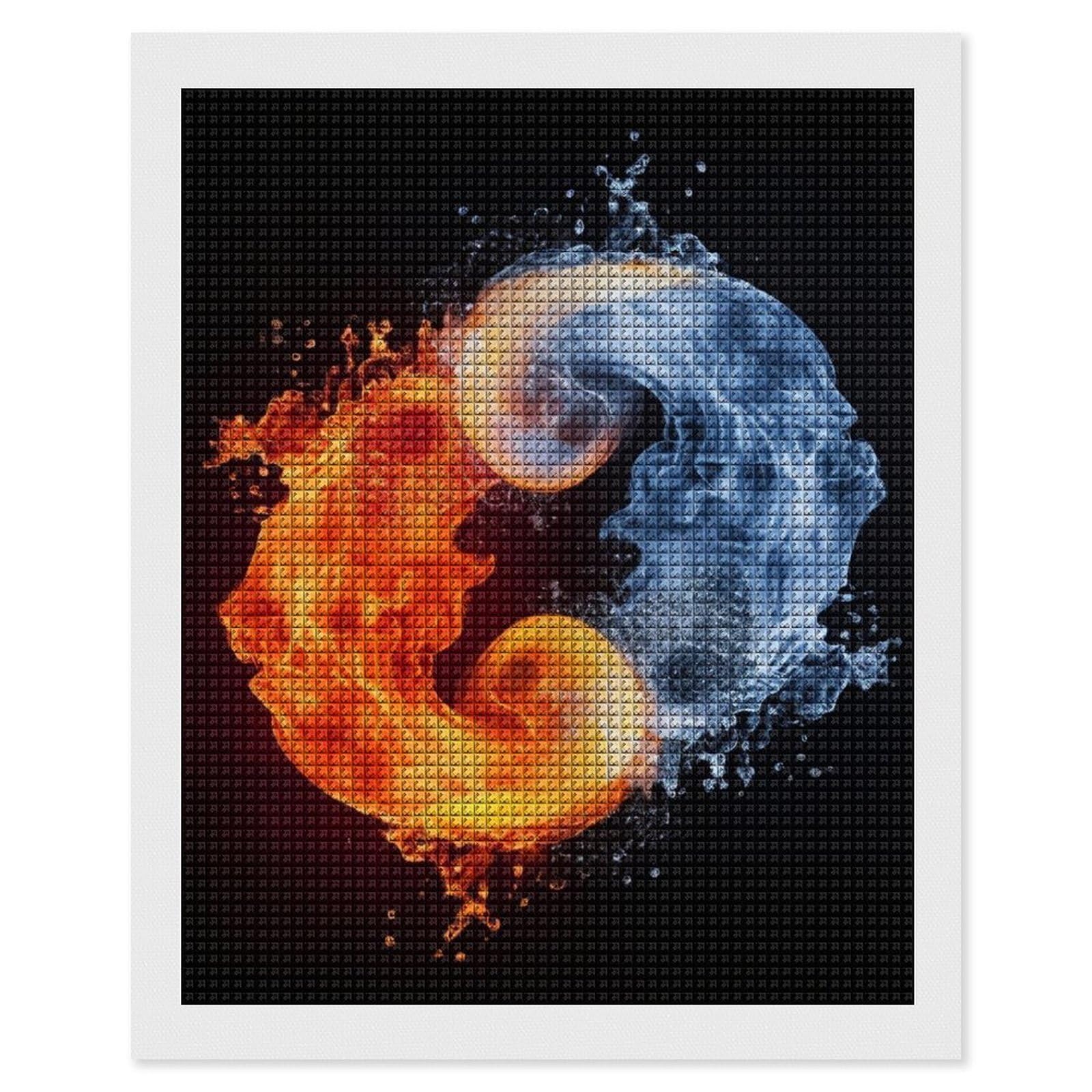 Yin Yang Fire Water Diamond Art Kits for Adults, DIY 5D Diamonds Painting Kits for Beginner, Round Full Drill Diamond Dots Painting, 16"x20" Diamonds Pictures Gem Art and Crafts Wall Decor