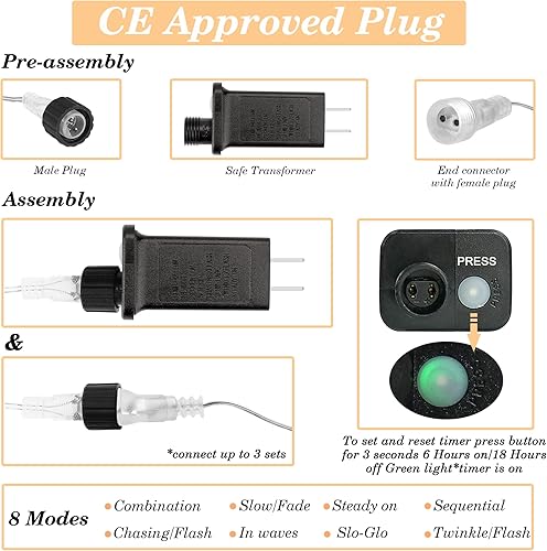 Miniatura 6 de Luces de carámbano de Navidad para exteriores, 400 LED de 32.8 pies, 8 modos de temporizador, IP44, impermeable, cadena de luces con 64 gotas, luces