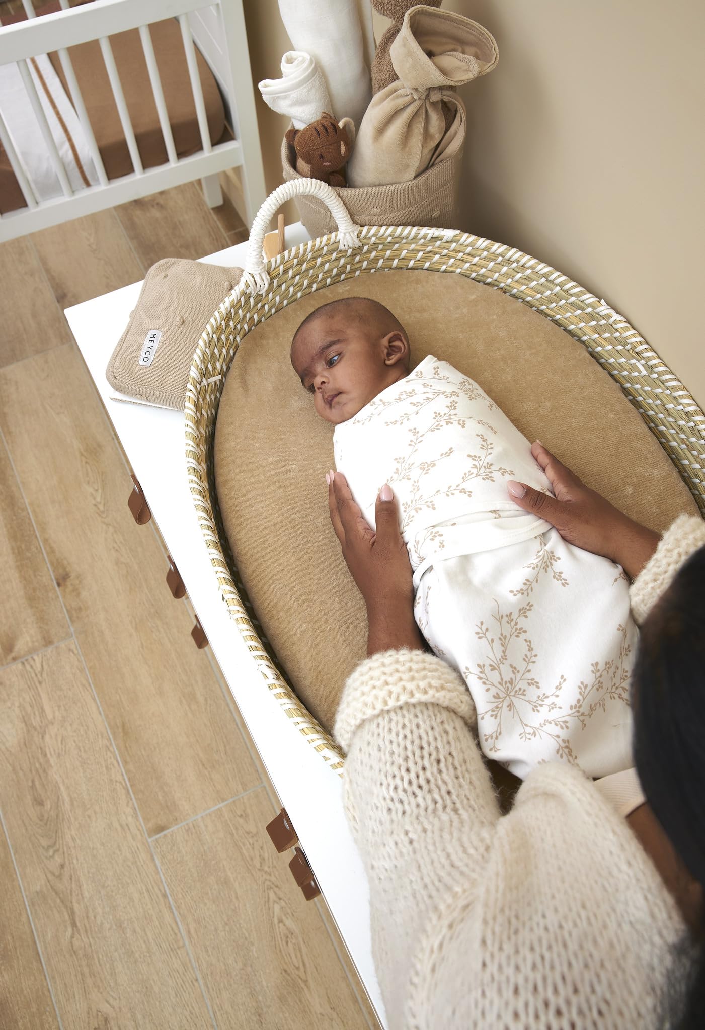 Meyco Baby Pucksack - 2er Pack - 0-3 Monate - Pucktuch Swaddle für Neugeborene - 100 % Baumwolle - Oeko Tex zertifiziert - weicher Schlafkomfort - feuchtigkeitsabsorbierend - Branches - Sand