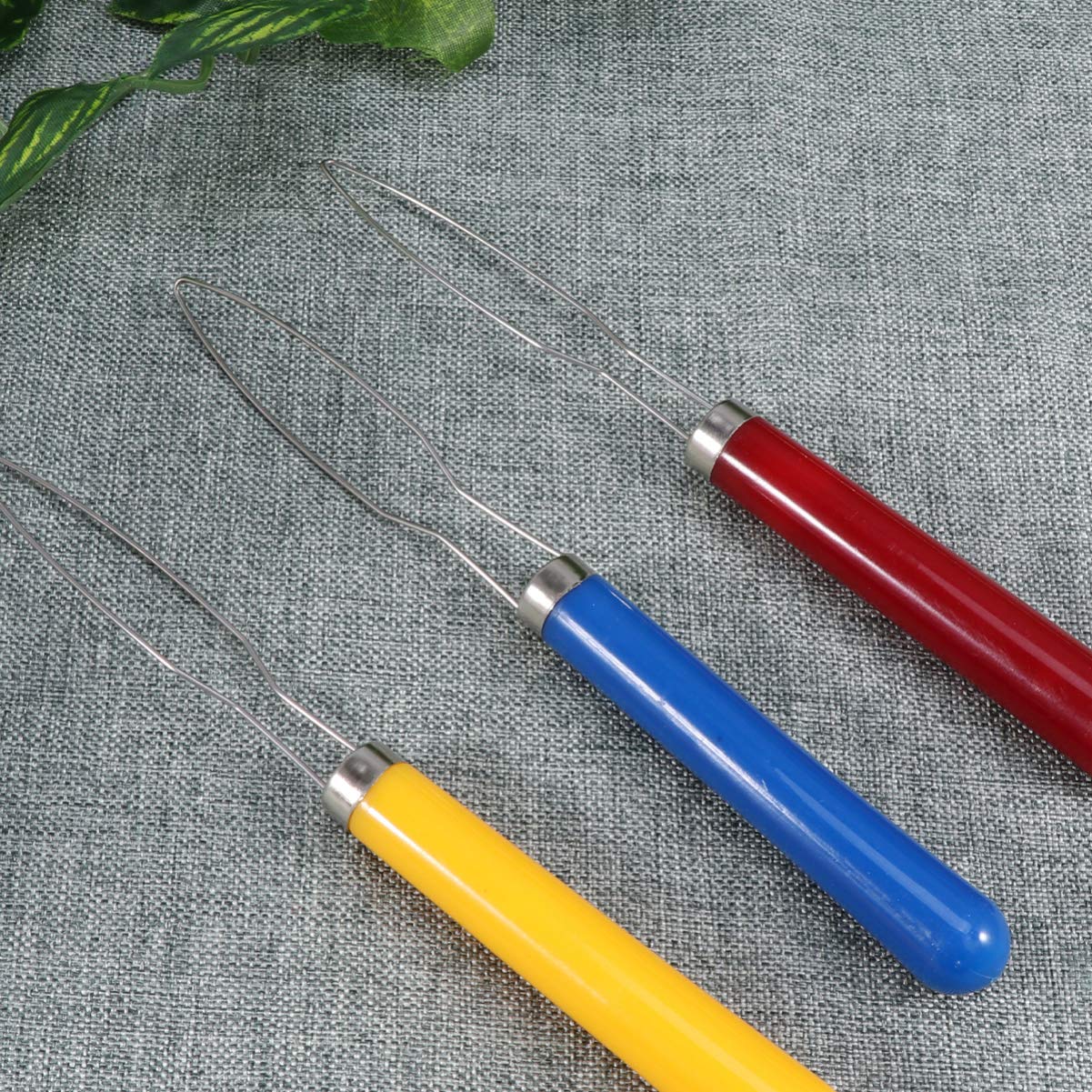 Lot de 3 à Boutons, Fermeture éclair, Outils élastiques, Cordon de Serrage élastique, enfile-Aiguille, Personnes âgées, Patients, Personnes âgées, poignée en Bois en Acier Inoxydable
