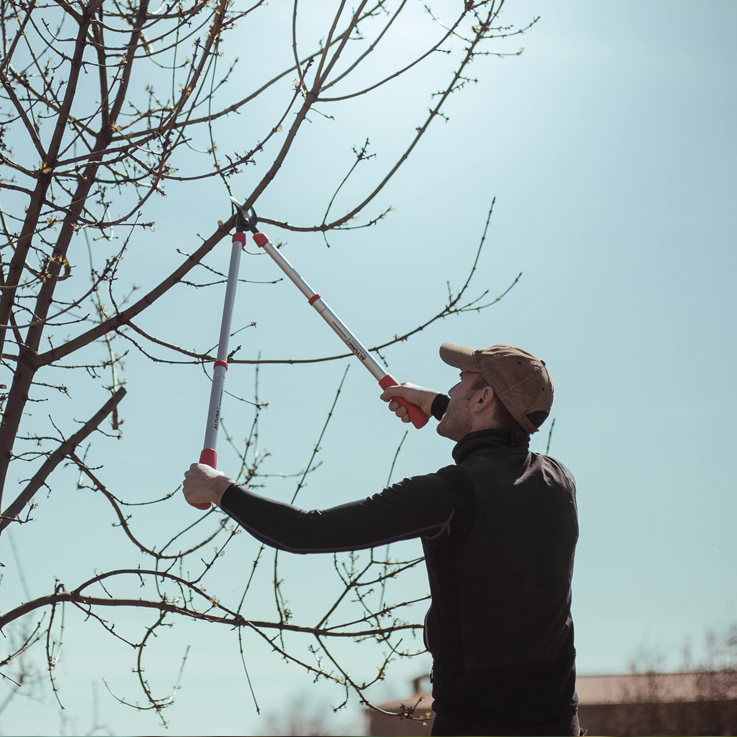 Tijera de Poda a 2 Manos Telescópica Pruning 0390T - Ajuste Manual - Corte Bypass Muy Preciso - Ultraligera - Tijera de Jardinería Fabricada con Aluminio Reforzado - Altuna