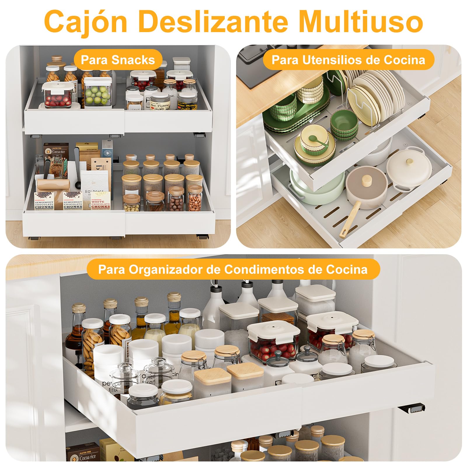 Cajón Telescópico 2 piezas Cajones Extraibles Para Cocina Bandeja Armario Cocina Cajón Deslizante Para Alacena Cajón de Cocina Extensible Desplegable Organizador de Cajones(52-32 x 42 x 7cm) (Weiß)