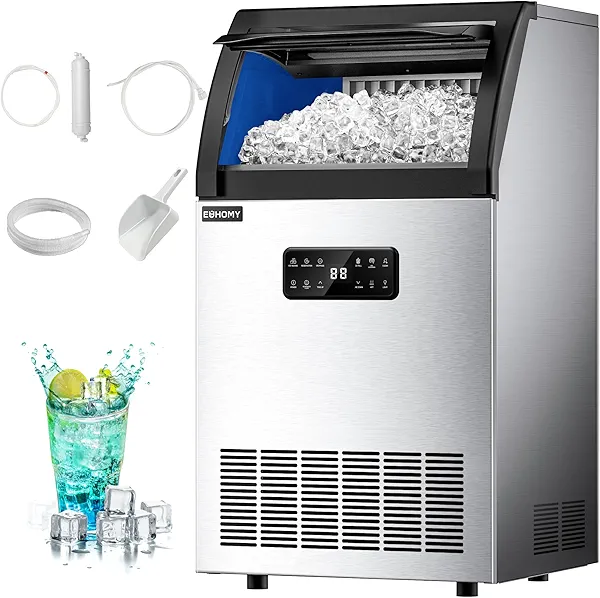 EUHOMY Commercial Ice Maker,100lbs/24H,Stainless Steel Under Counter Ice Machine with Water Filter,33lbs Storage Capacity, 45 Cubes in 8-12 Mins, Freestanding Ice Machine for Home/Bar/Cafe/Restaurant