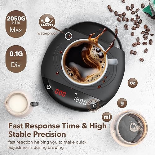 Miniatura 3 de Mini báscula de café con temporizador, báscula digital de espresso de 4.4 lbs0.00 oz, precisión para verter sobre café, recargable hasta 0.00 oz de