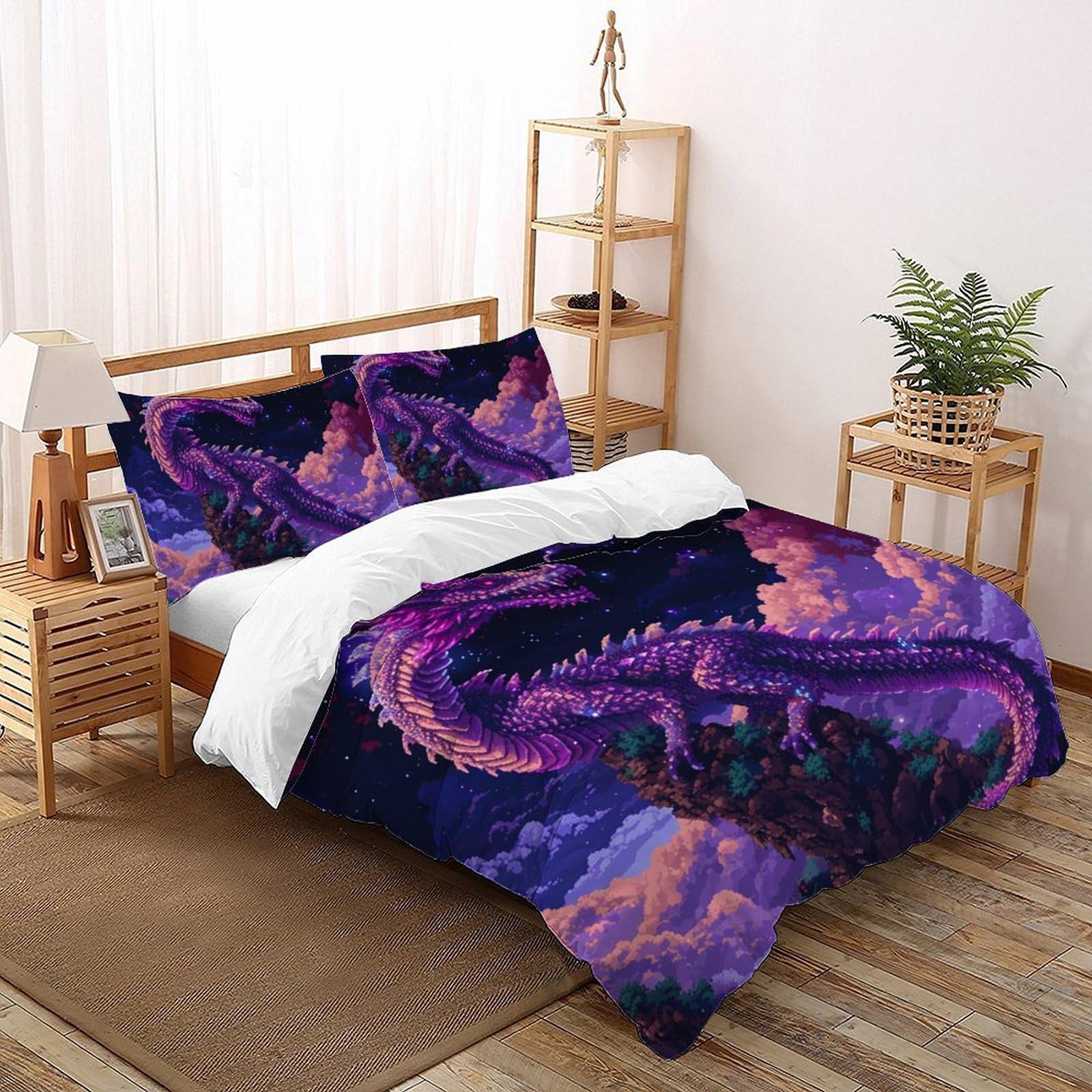 Housse de couette 3D dragon violet ensemble de literie 3 pièces pour grand lit