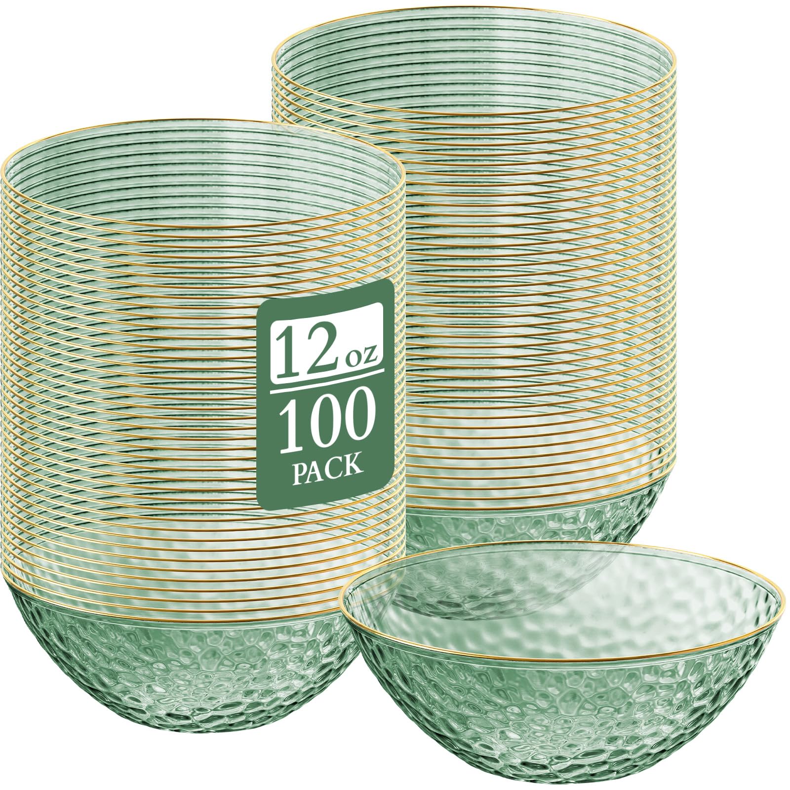 Photo 1 of Jingmore 100 Pcs 12 oz Clear Gold Rimmed Plastic Bowls