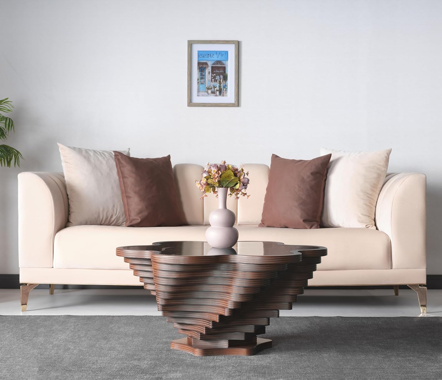 Papella Duru Model Sculptural Square Coffee Table – A Modern Art Piece with Architectural Precision, Layered Walnut Symmetry, and a Reflective Black Glass Crown for Timeless Prestige