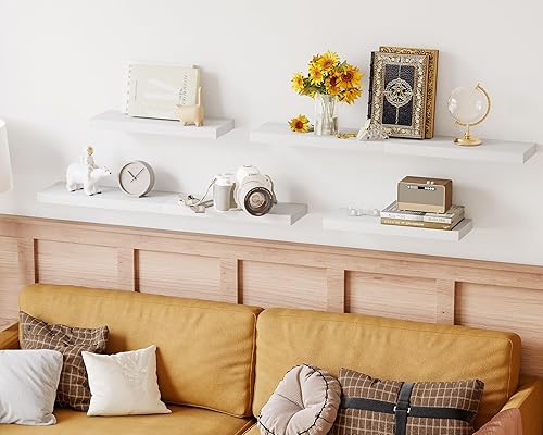Miniatura 6 de Fixwal - Juego de 6 estantes flotantes de 15.8 pulgadas en blanco, estantes de madera, estantes de estilo granja para decoración de pared en baño,