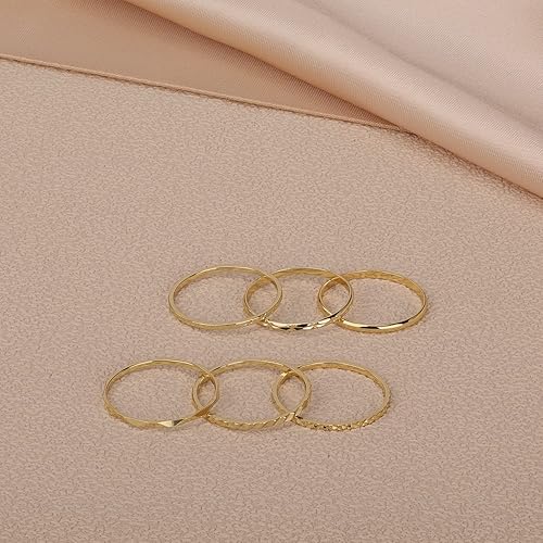 Miniatura 5 de Juego de 6 anillos de acero inoxidable, delicados anillos de oro, anillos para nudillos y más, anillos delicados de oro y plata que no se deslustran
