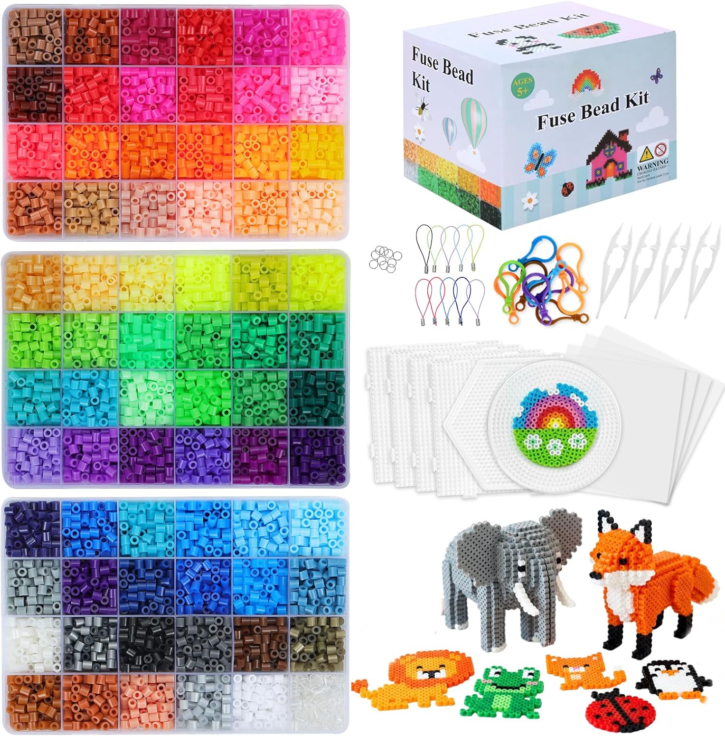QUEFE Fuse Beads Kit 15000 Pcs 72 Colors 5mm Beads Craft Kit Including Pegboard, Melting Beads, Ironing Paper, Tweezers & Colorful Hooks, Christmas Home School Arts and Crafts Supplies for Girls