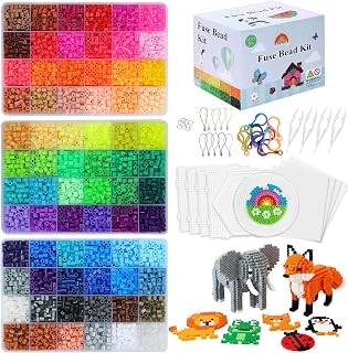 Fuse Beads Kit 15000 Pcs 72 Colors 5mm Beads Craft Kit Including Pegboard, Melting Beads, Ironing Paper, Tweezers & Colorful Hooks, Christmas Home School Arts and Crafts Supplies for Girls