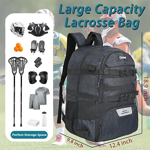 Miniatura 2 de Goloni Lacrosse - Mochila para equipo con dos palos y compartimento separado para tacos y bolsa de hockey sobre césped