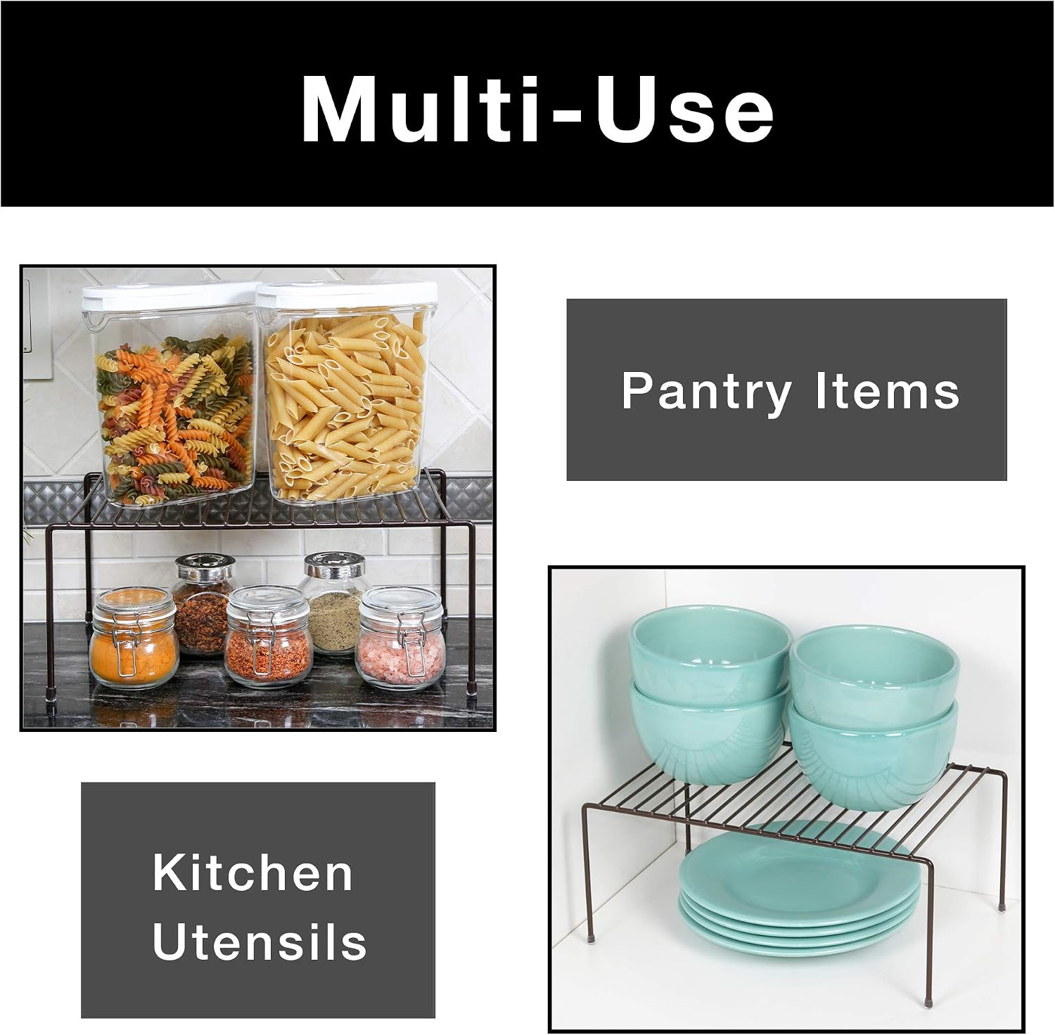 Smart Design Classic Storage Shelf – Set of 6, Medium (8.5 x 13.25 in.), Bronze – Steel Pantry Organizer with Rust-Resistant Finish and Non-Slip Feet for Easy Home Organization and Storage